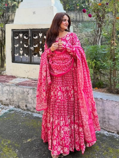 Pink Floral Printed Anarkali kurta set_img_0