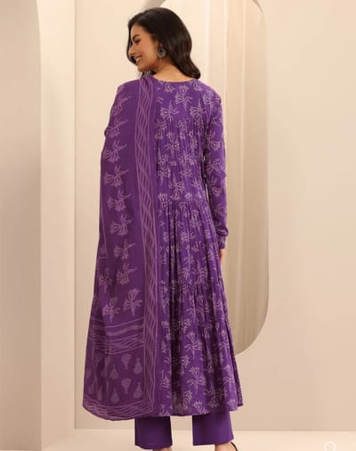 Purple Floral Printed Anarkali kurta set_img_1