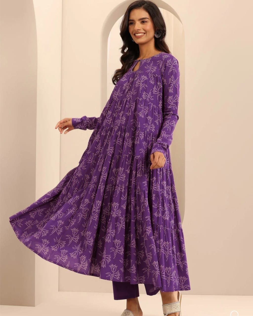 Purple Floral Printed Anarkali kurta set