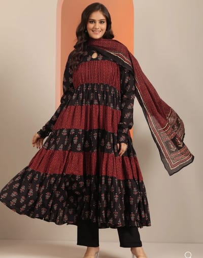 Maroon Floral Printed Anarkali kurta set_img_0